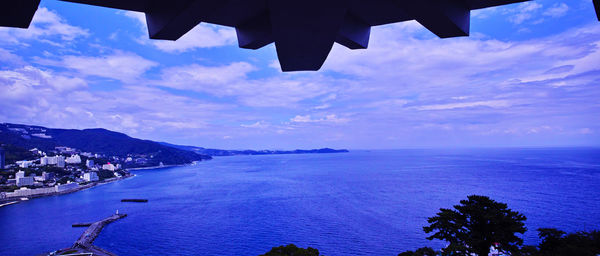 Scenic view of sea against cloudy sky