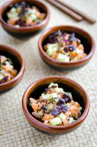 High angle view of salad in bowls on table