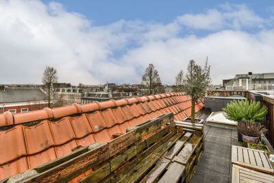 High angle view of buildings against sky