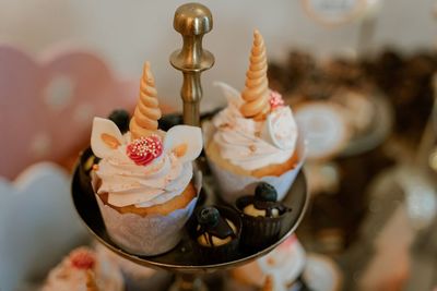 Close-up of cupcakes on table