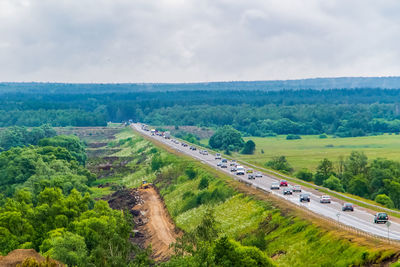 High angle view of road amidst landscape against sky