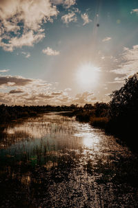 Scenic view of lake against sky during sunset