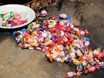 High angle view of toys on garbage