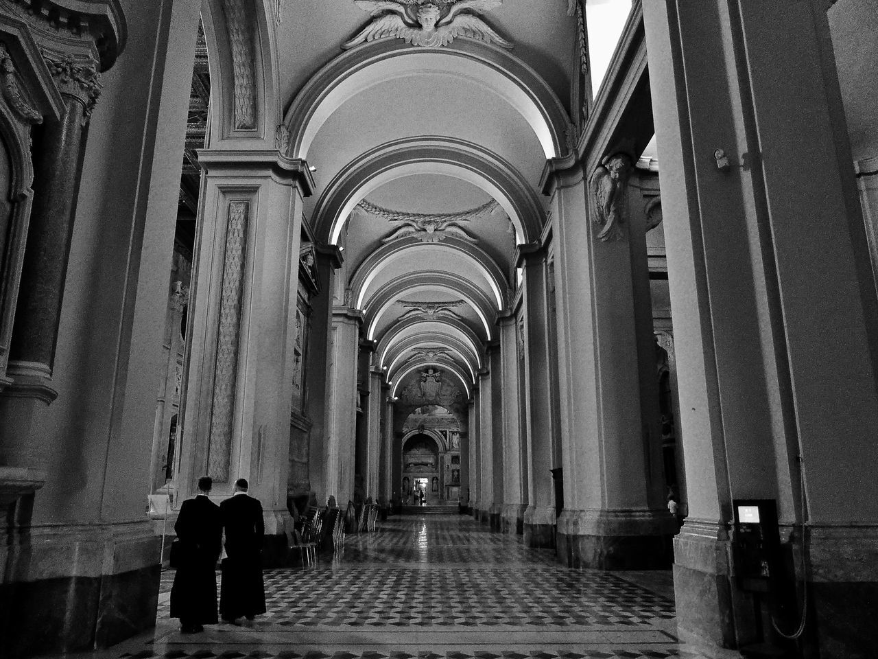 the way forward, men, lifestyles, rear view, transportation, arch, walking, person, leisure activity, architecture, built structure, full length, indoors, diminishing perspective, vanishing point, tunnel, travel