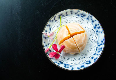 High angle view of breakfast on table