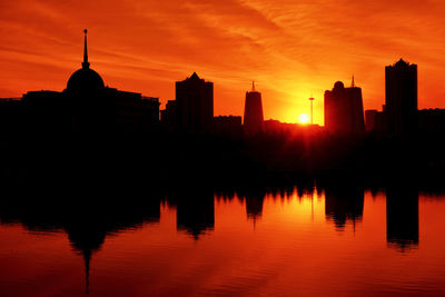 Silhouette of buildings at sunset