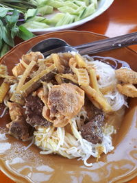 High angle view of meal served in plate