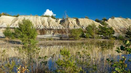 Scenic view of lake against blue sky