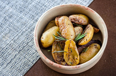 High angle view of vegetables in bowl on table