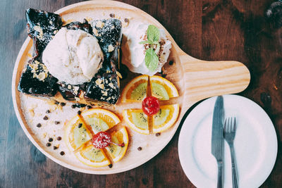High angle view of breakfast on table