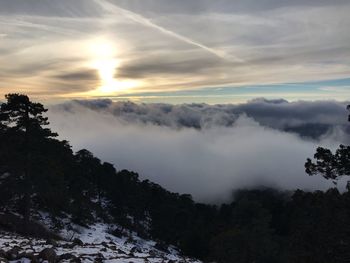 Scenic view of mountains against sky during sunset