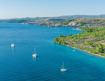 High angle view of sea against clear sky