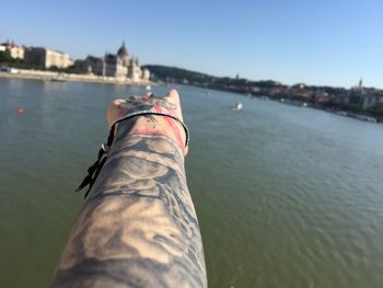 View of river against blue sky