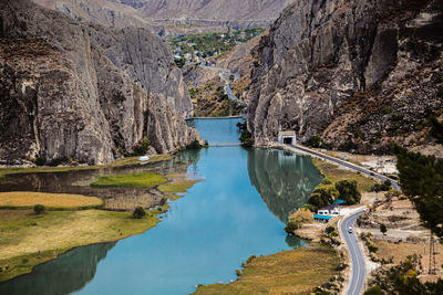 High angle view of bridge over river