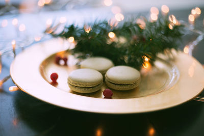 Close-up of christmas decoration on table