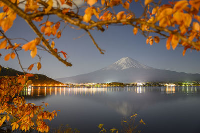 Scenic view of lake against sky during autumn