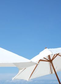 Low angle view of tent against clear blue sky