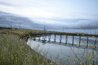 Scenic view of sea against cloudy sky