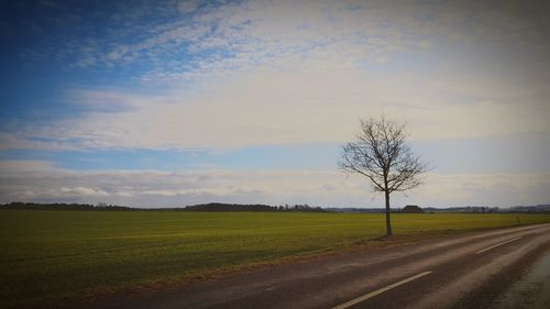 Scenic view of field against cloudy sky