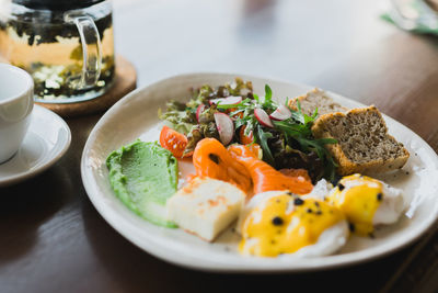 Close-up of food in plate on table