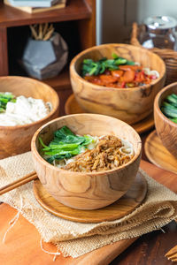 Close-up of food served on table