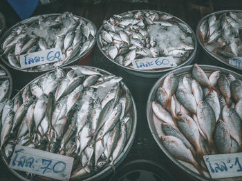 High angle view of fish for sale at market