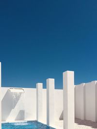 Panoramic view of sea against clear blue sky