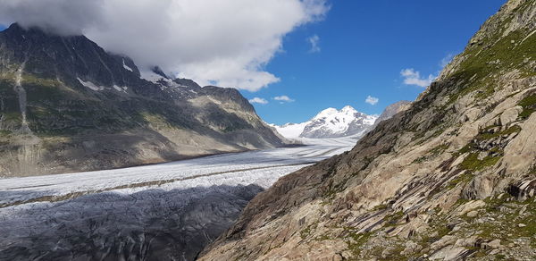 Aletsch glacier in the swiss alps with snowcapped mountains against sky