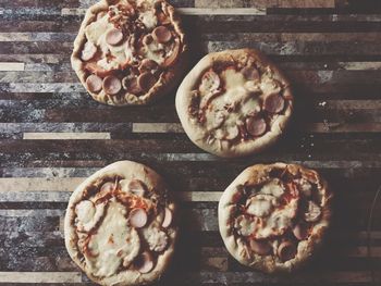 High angle view of pizza on table