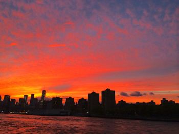 City skyline at sunset