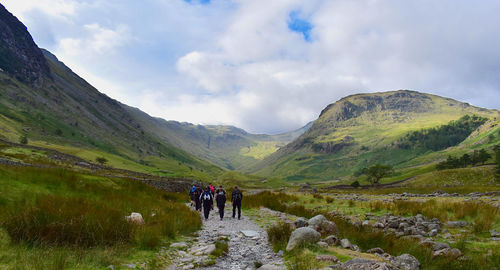 The beginning of an adventure, setting off for a walk up scafell pike with a group of friends