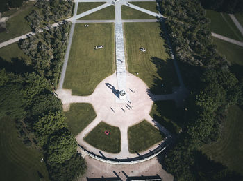 High angle view of people and trees at park in city