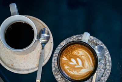 High angle view of coffee on table