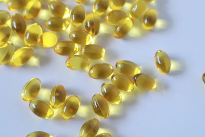 High angle view of yellow balls on table