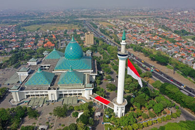 High angle view of buildings in city