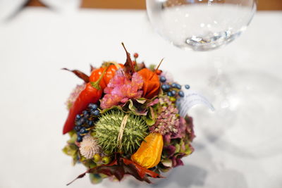 High angle view of rose on table