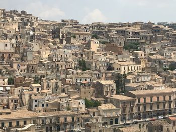 High angle view of buildings in city