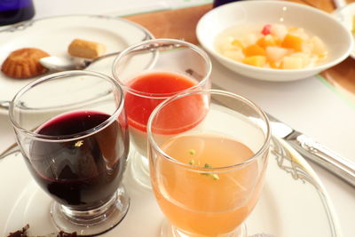 High angle view of breakfast on table