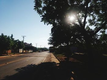 Street amidst trees against sky in city