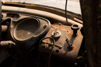 Close-up of abandoned car