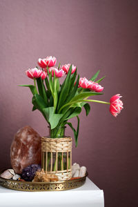 Close-up of flower vase on table