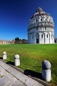 Low angle view of historic building against clear sky