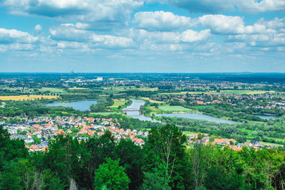 High angle view of townscape against sky