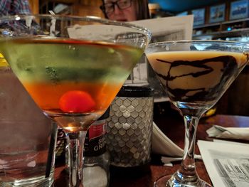Close-up of beer in glass on table