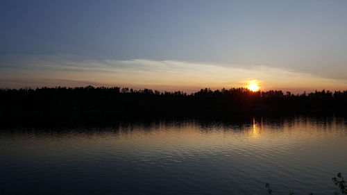 Scenic view of lake at sunset