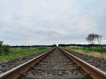 Surface level of railroad track against sky