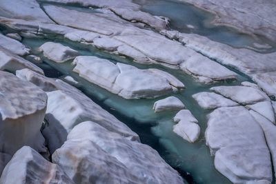 High angle view of frozen lake