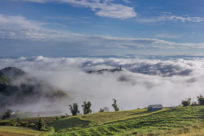 Scenic view of landscape against cloudy sky