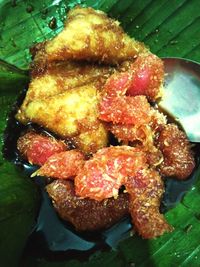 High angle view of meat in plate