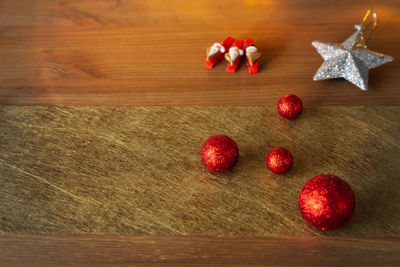 High angle view of christmas decoration on table